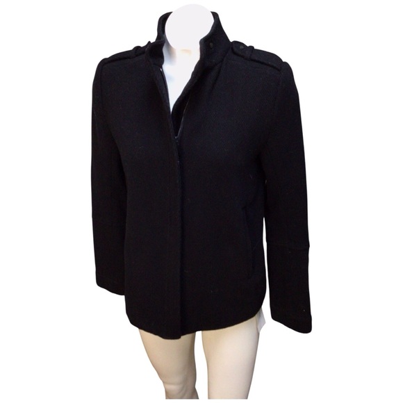 Vince Black Pea Coat with Stand-Up Collar - Picture 1 of 5